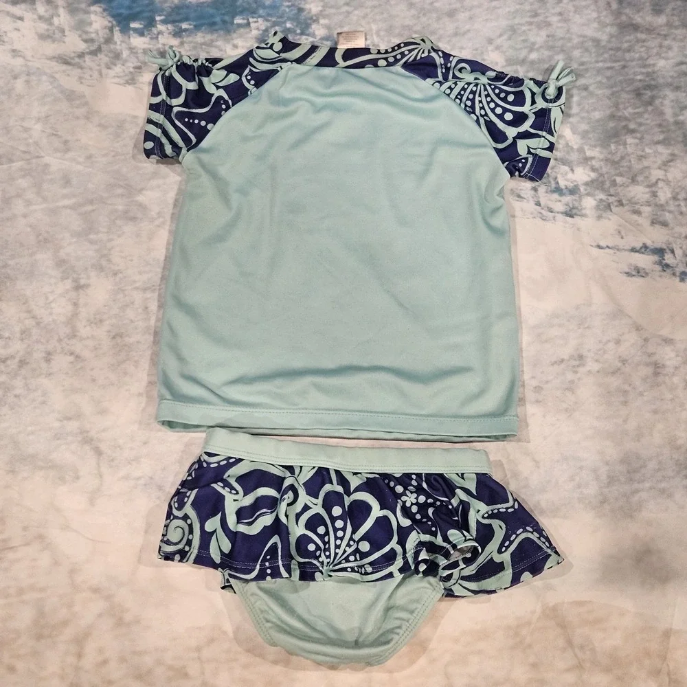 Gymboree Girls 5T 2 Piece‎ Swimsuit Star Rash Guard Set Blue Ruffle Bottoms